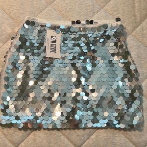 12th Tribe Pippa Silver Disco Sequin Mini Skirt
